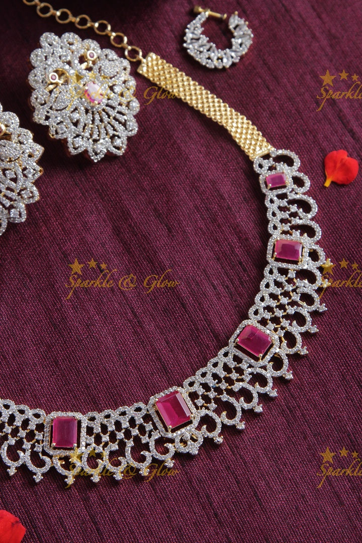 GJ Polish High Neck Choker with Grand Earrings - Pink