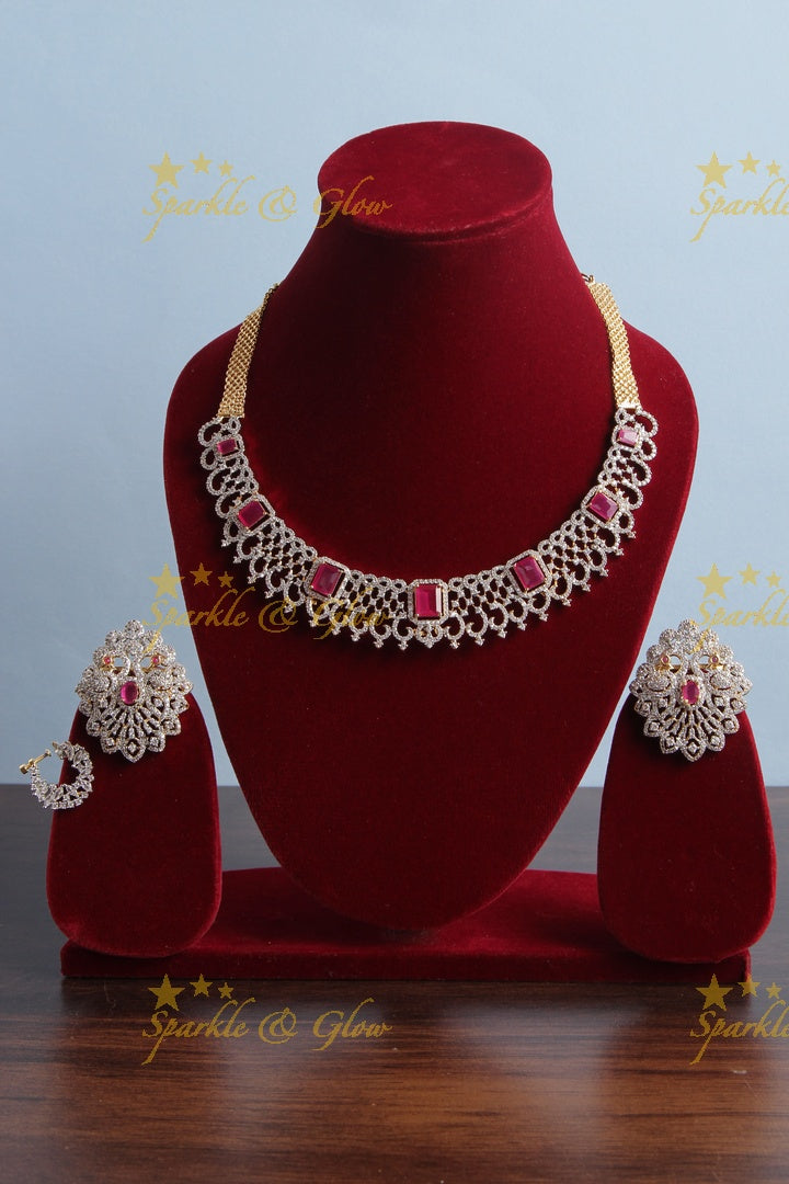 GJ Polish High Neck Choker with Grand Earrings - Pink