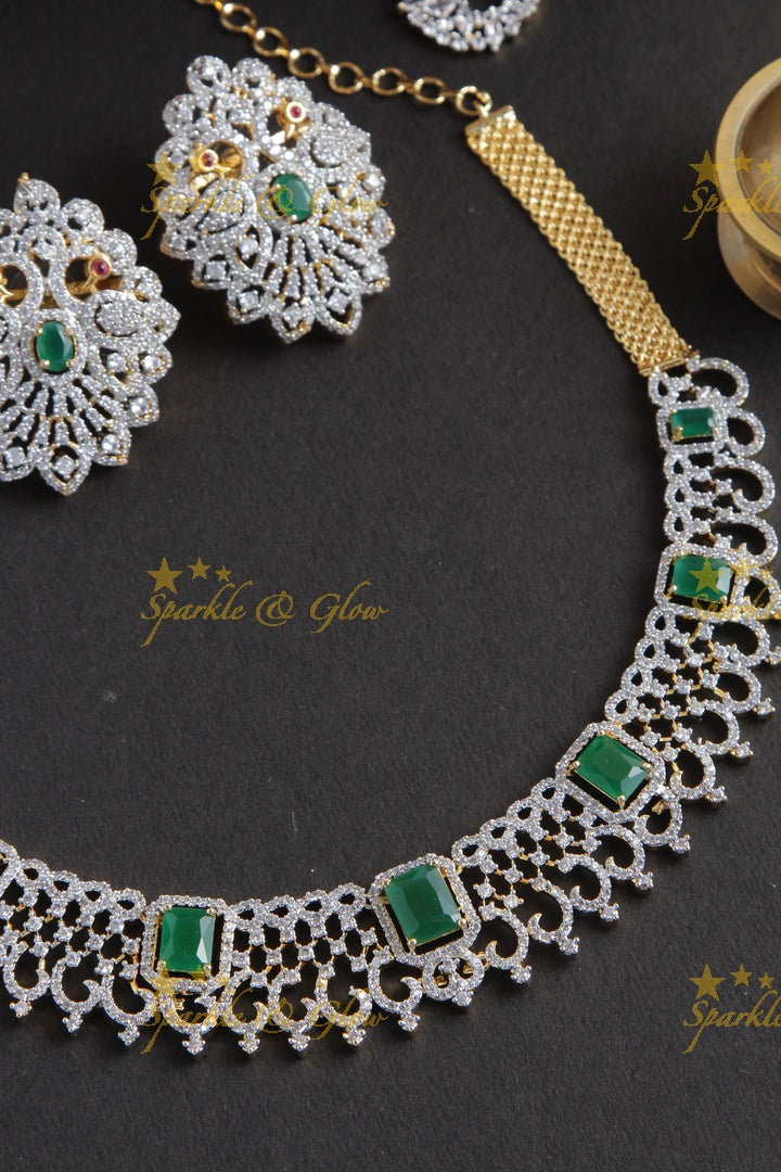 GJ Polish High Neck Choker with Grand Earrings - Green