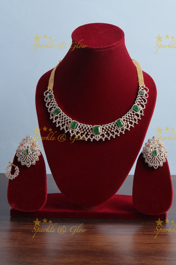 GJ Polish High Neck Choker with Grand Earrings - Green