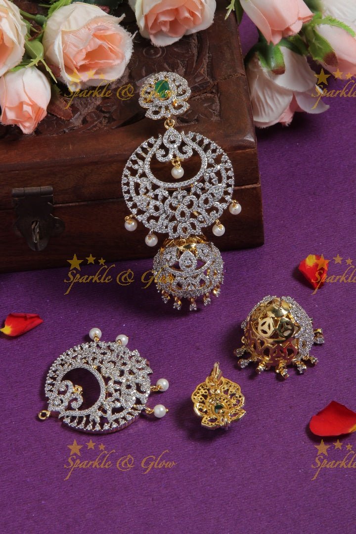 GJ Polish Heavy Bridal Removable Jhumkas - Green - Sparkle and Glow - Green - 