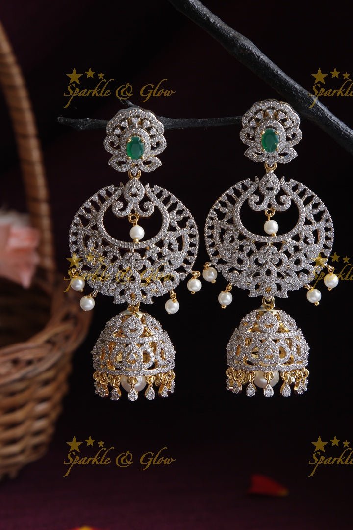 GJ Polish Heavy Bridal Removable Jhumkas - Green - Sparkle and Glow - Green - 