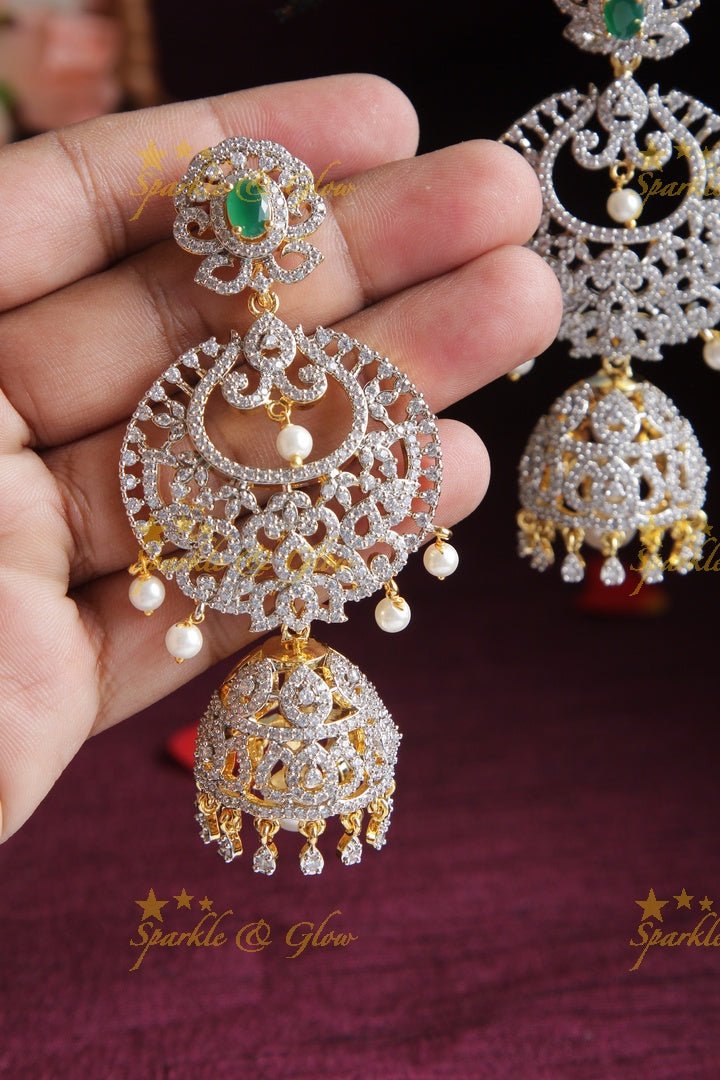 GJ Polish Heavy Bridal Removable Jhumkas - Green - Sparkle and Glow - Green - 