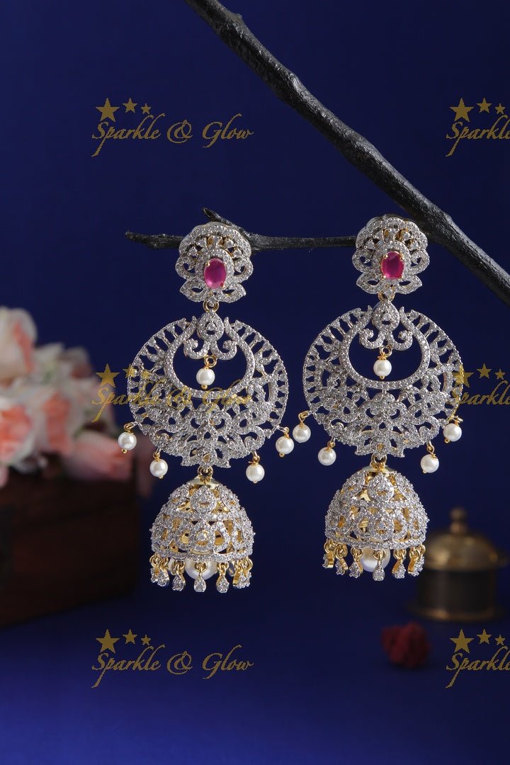 GJ Polish Heavy Bridal Removable Jhumkas - Green - Sparkle and Glow - Pink - 