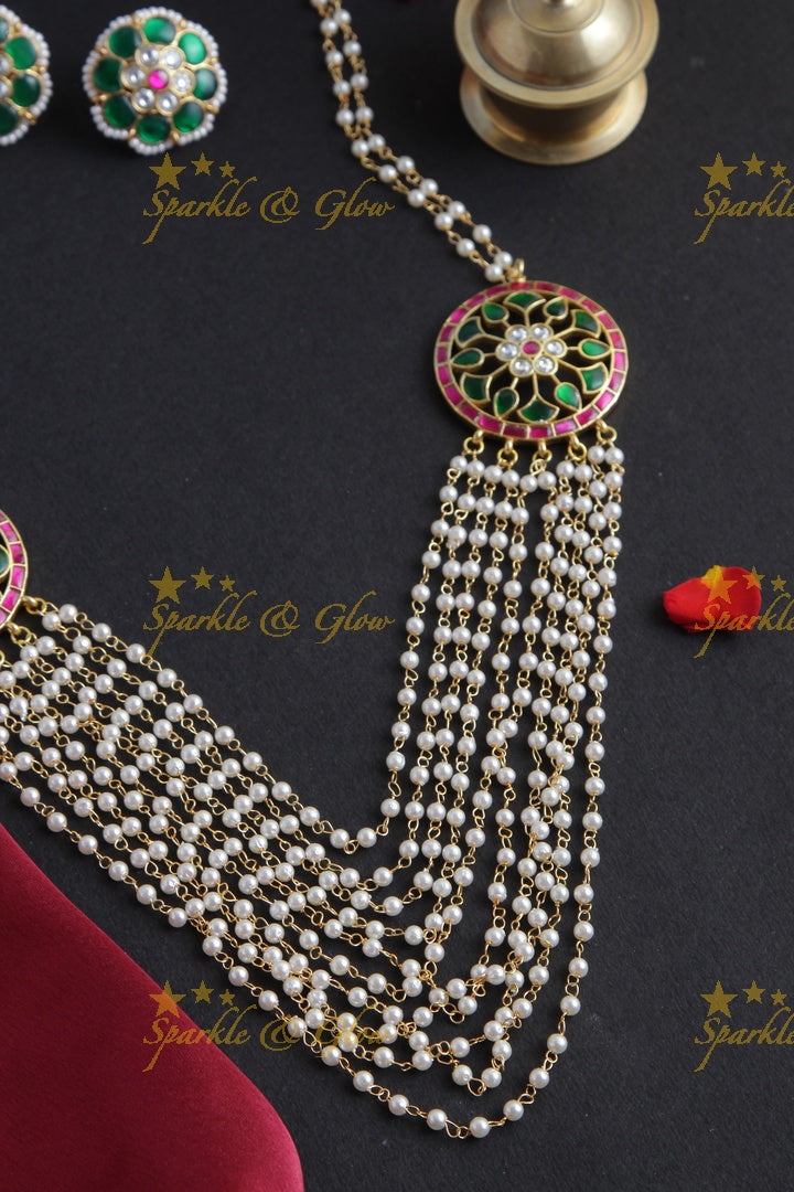 Gold Alike Floral Pearl Haram with Floral Studs
