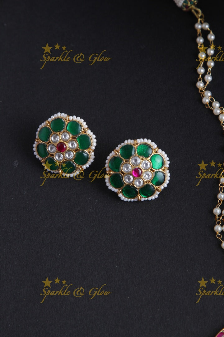 Gold Alike Floral Pearl Haram with Floral Studs