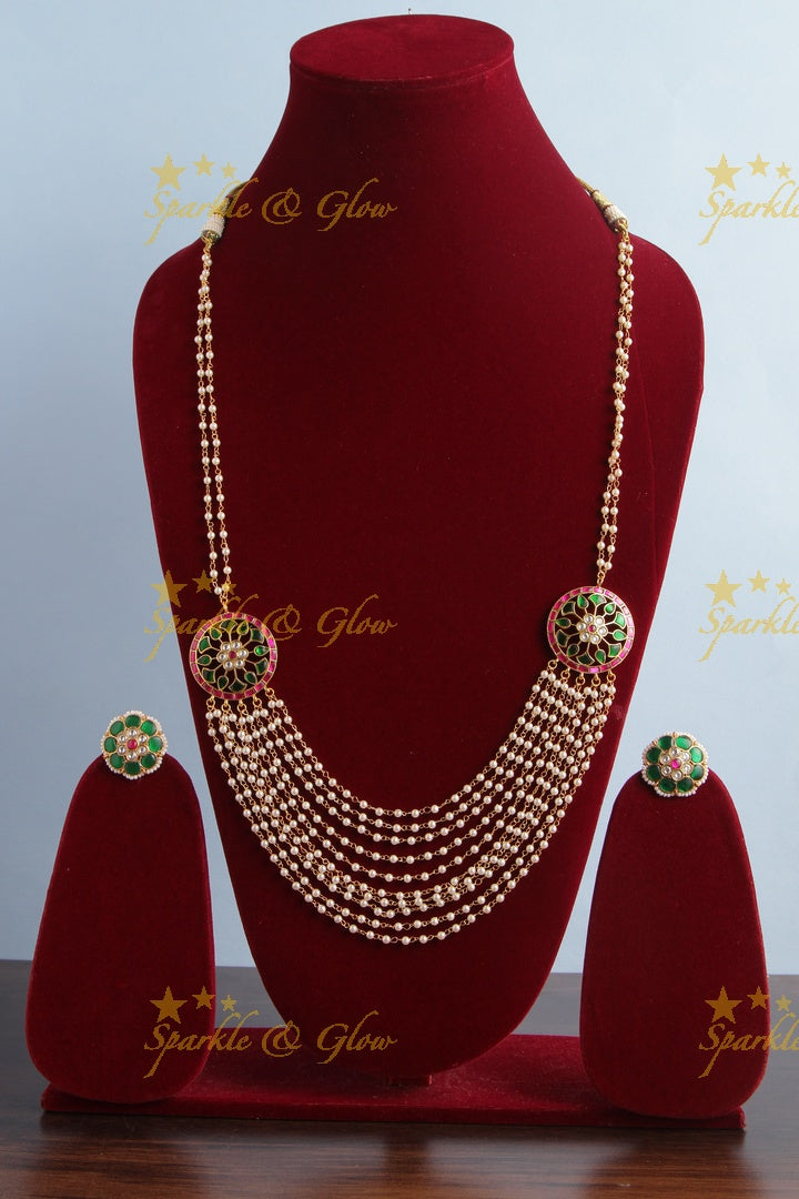 Gold Alike Floral Pearl Haram with Floral Studs