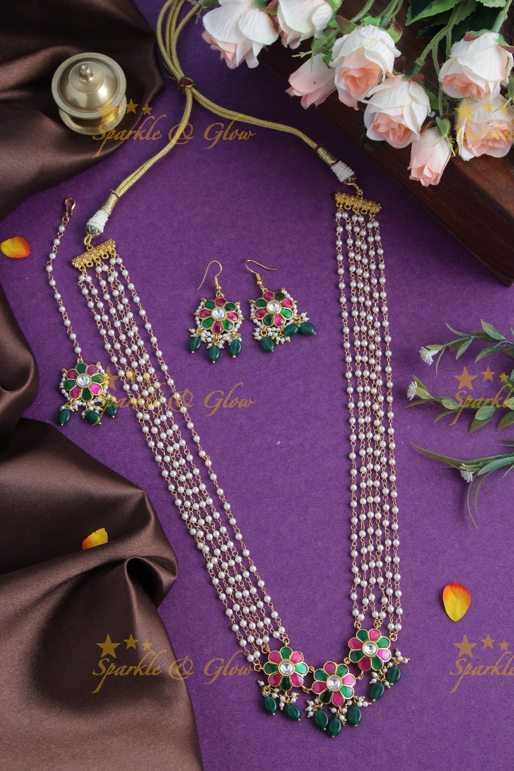 Gold Alike Floral Pearl Haram with Floral Pendent and Floral Studs
