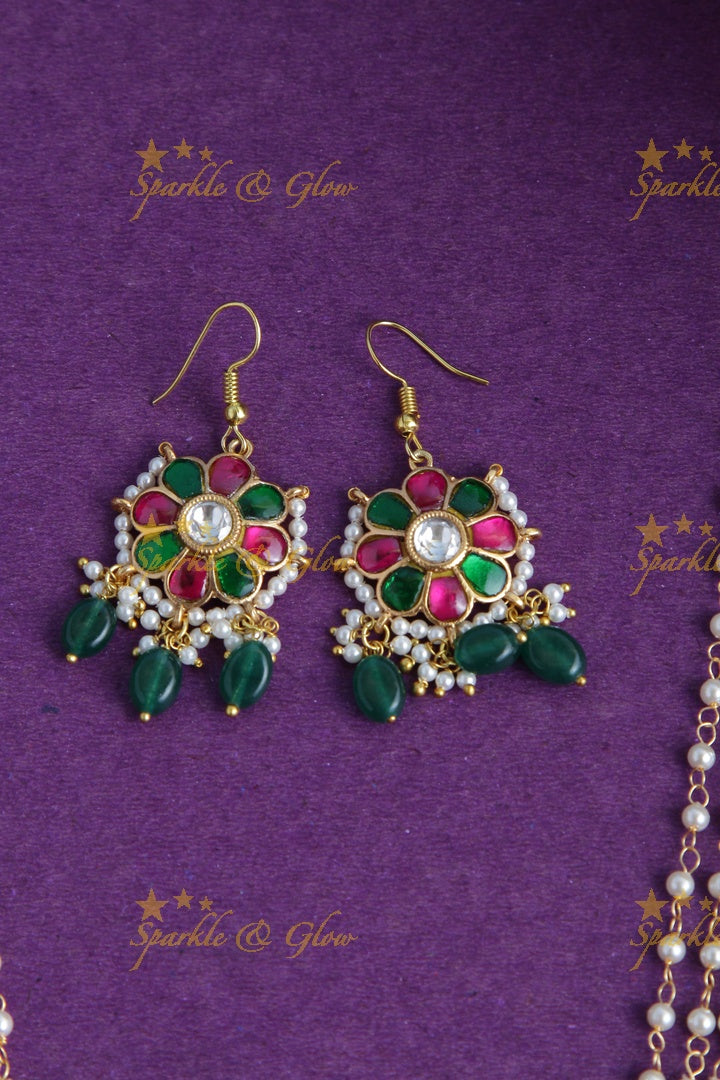 Gold Alike Floral Pearl Haram with Floral Pendent and Floral Studs