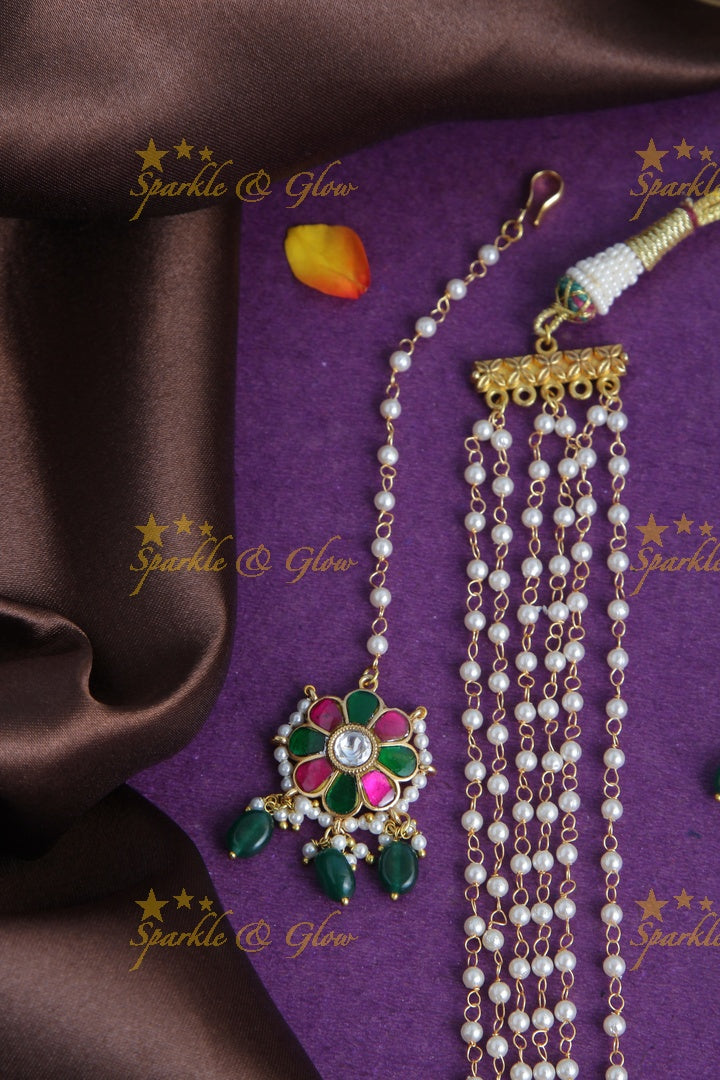 Gold Alike Floral Pearl Haram with Floral Pendent and Floral Studs