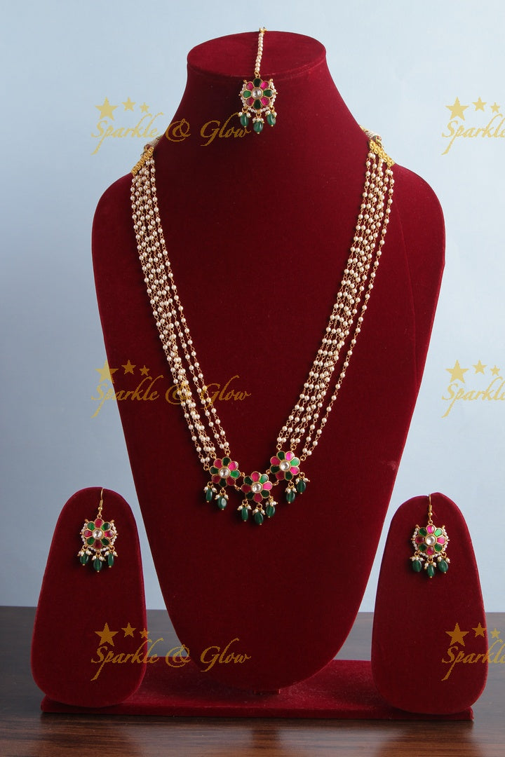 Gold Alike Floral Pearl Haram with Floral Pendent and Floral Studs