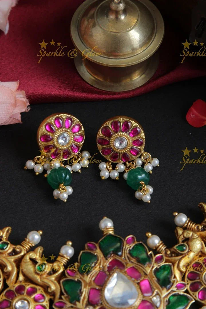 Jadau Kundan Lotus choker - GREEN - Sparkle and Glow