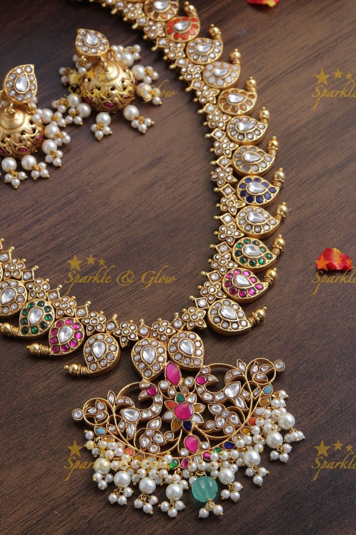 Jadau kundan Mango Haram - Navarathna - READY TO SHIP - Sparkle and Glow - Pink - Back Thread