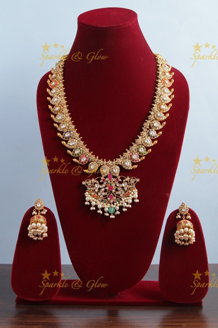 Jadau kundan Mango Haram - Navarathna - READY TO SHIP - Sparkle and Glow - Pink - Back Thread