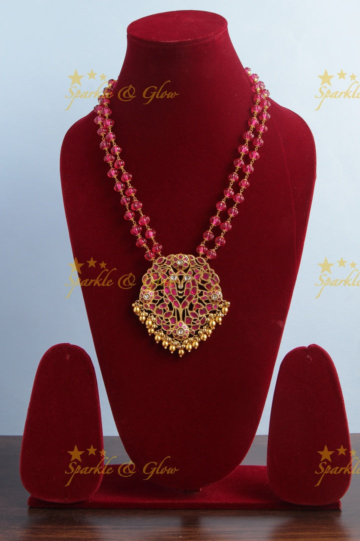 Pink Pumkin bead jadau Pendent Chain