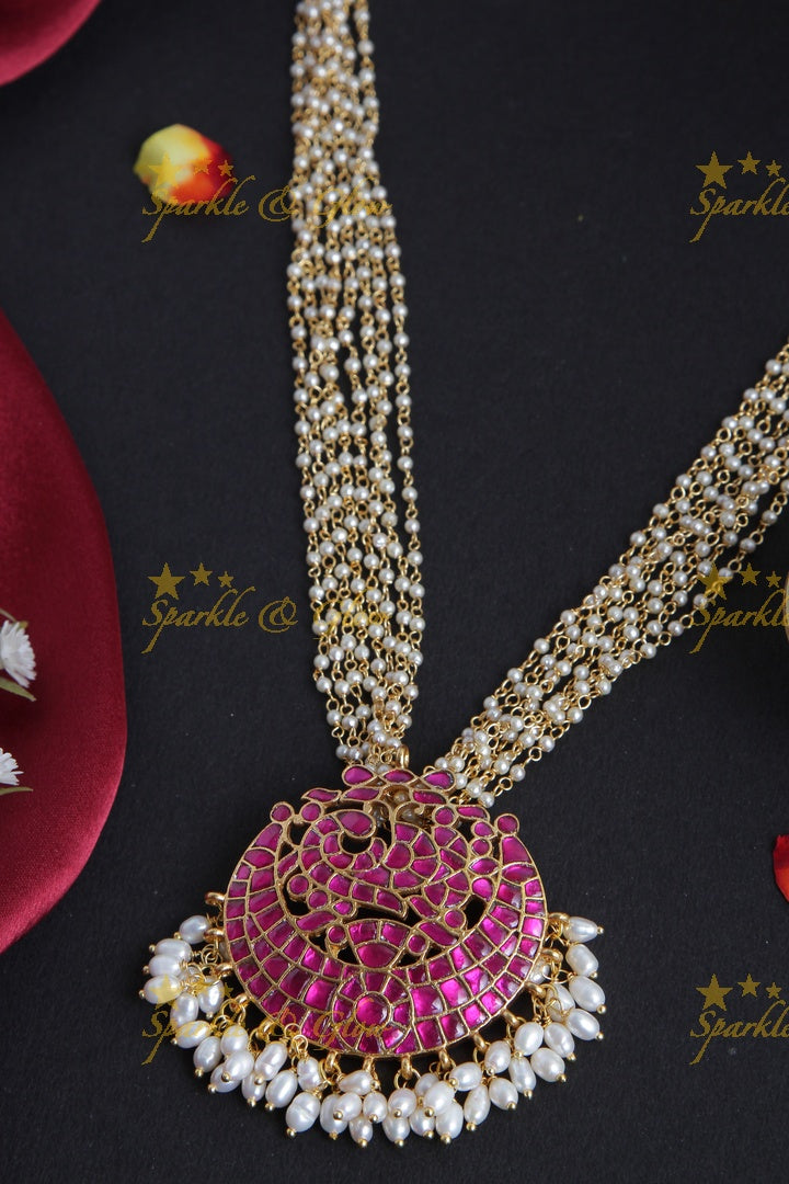 Pearl Chain with Pink Peacock Pendent