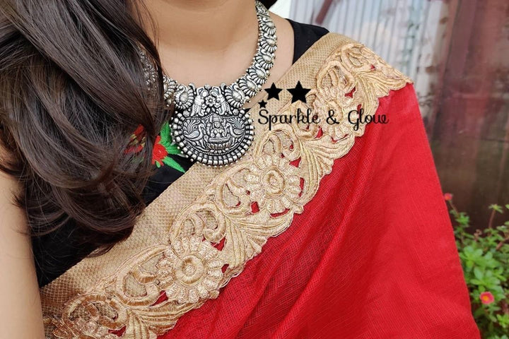 Kolhapur Silver peacock and lakshmi carved necklace