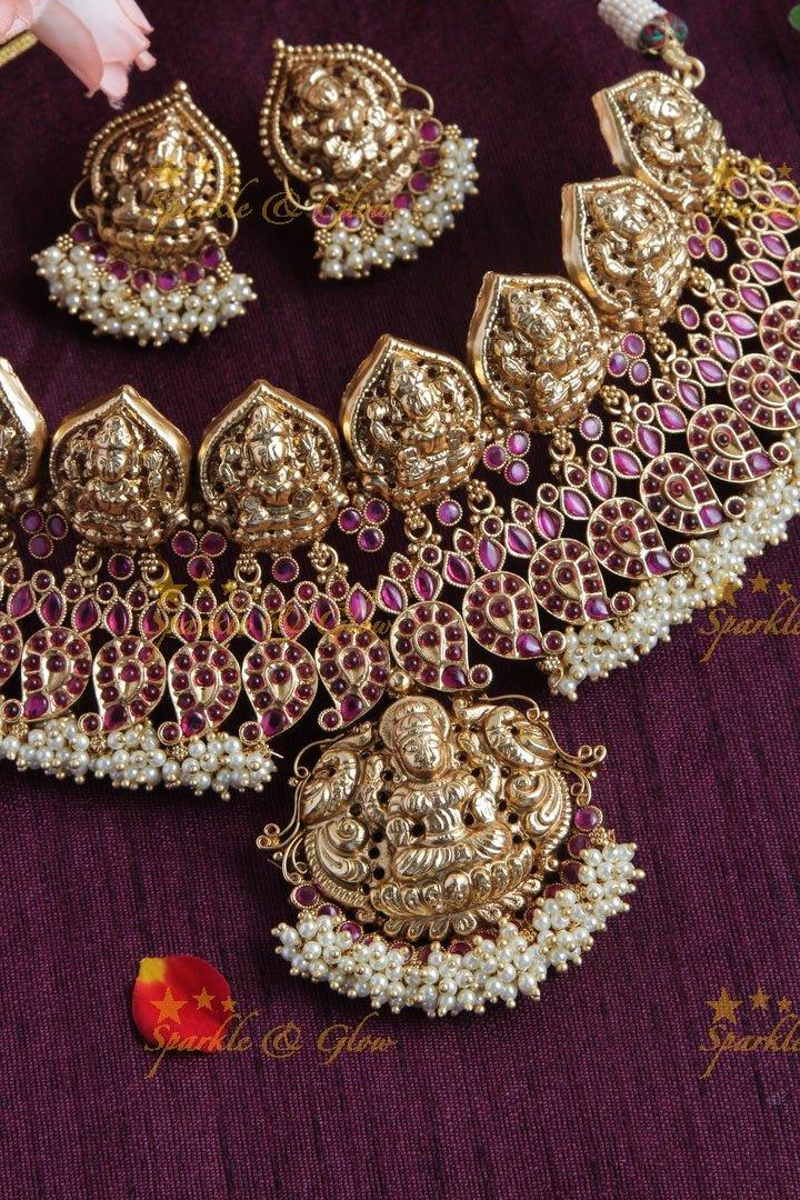 Exclusive Lakshmi Mango High Neck choker with Pearls - Pink - Sparkle and Glow