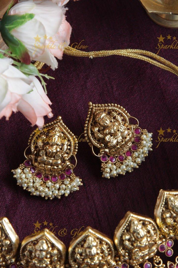 Exclusive Lakshmi Mango High Neck choker with Pearls - Pink - Sparkle and Glow