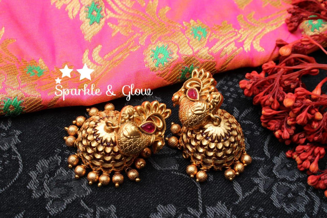 Antique Peacock Kemp Jhumka Earrings