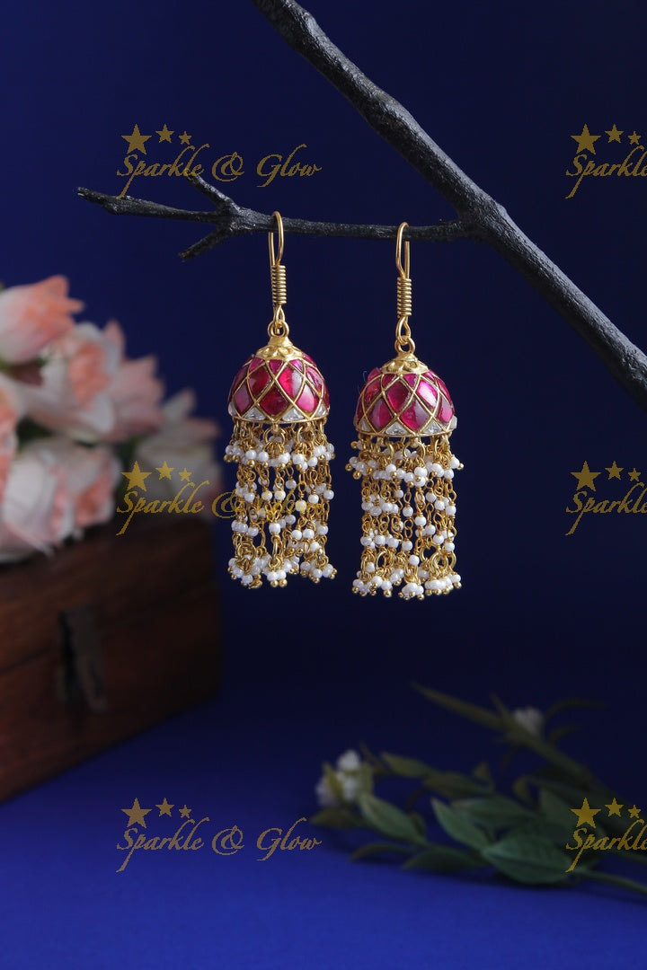 Beautiful Jadau jhumukas with pearl drops