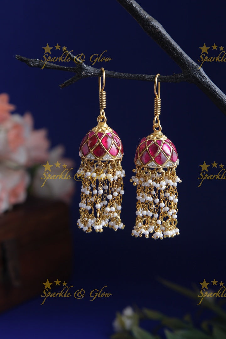 Beautiful Jadau jhumukas with pearl drops