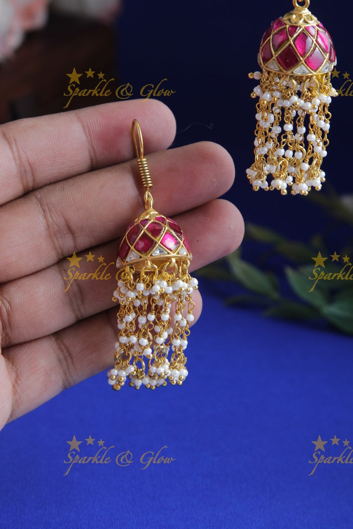 Beautiful Jadau jhumukas with pearl drops