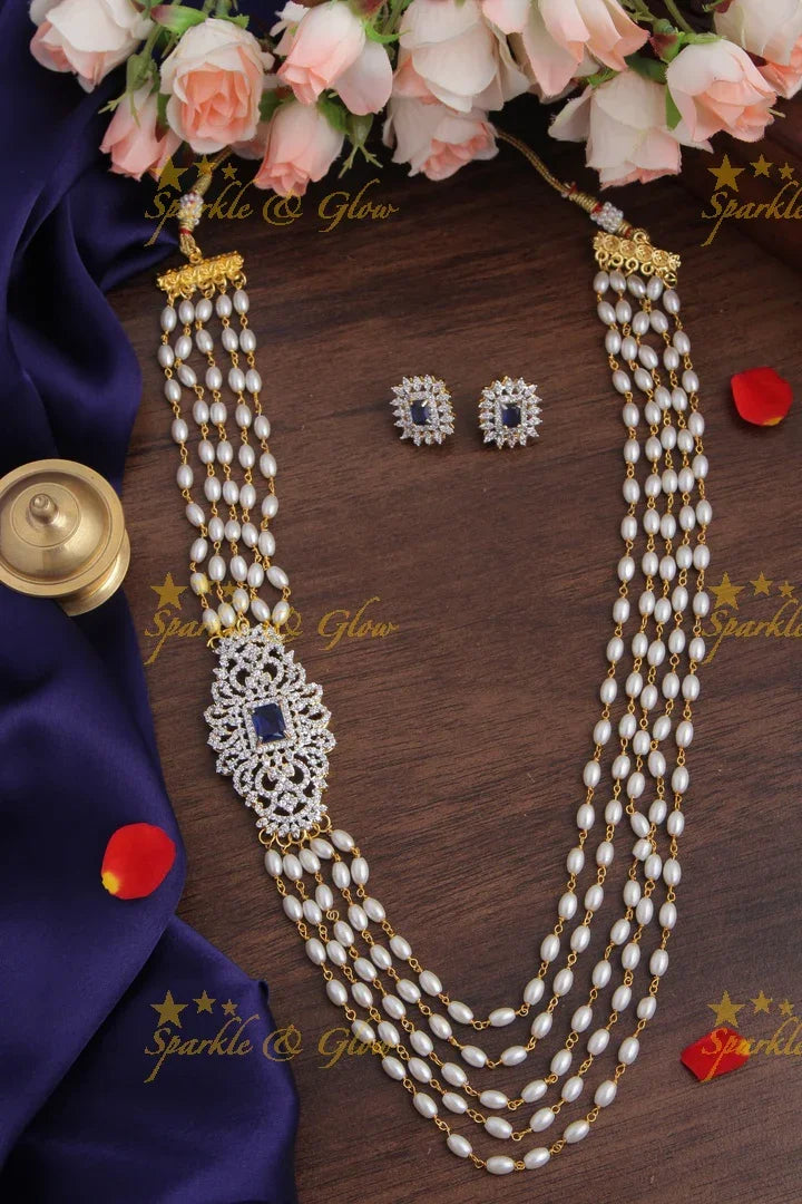 Multi Layered Pearl Chain with beautiful locket and studs - Sparkle and Glow