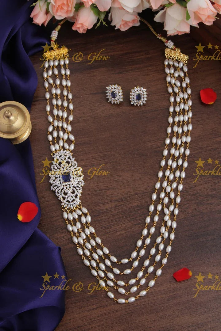 Multi Layered Pearl Chain with beautiful locket and studs - Sparkle and Glow