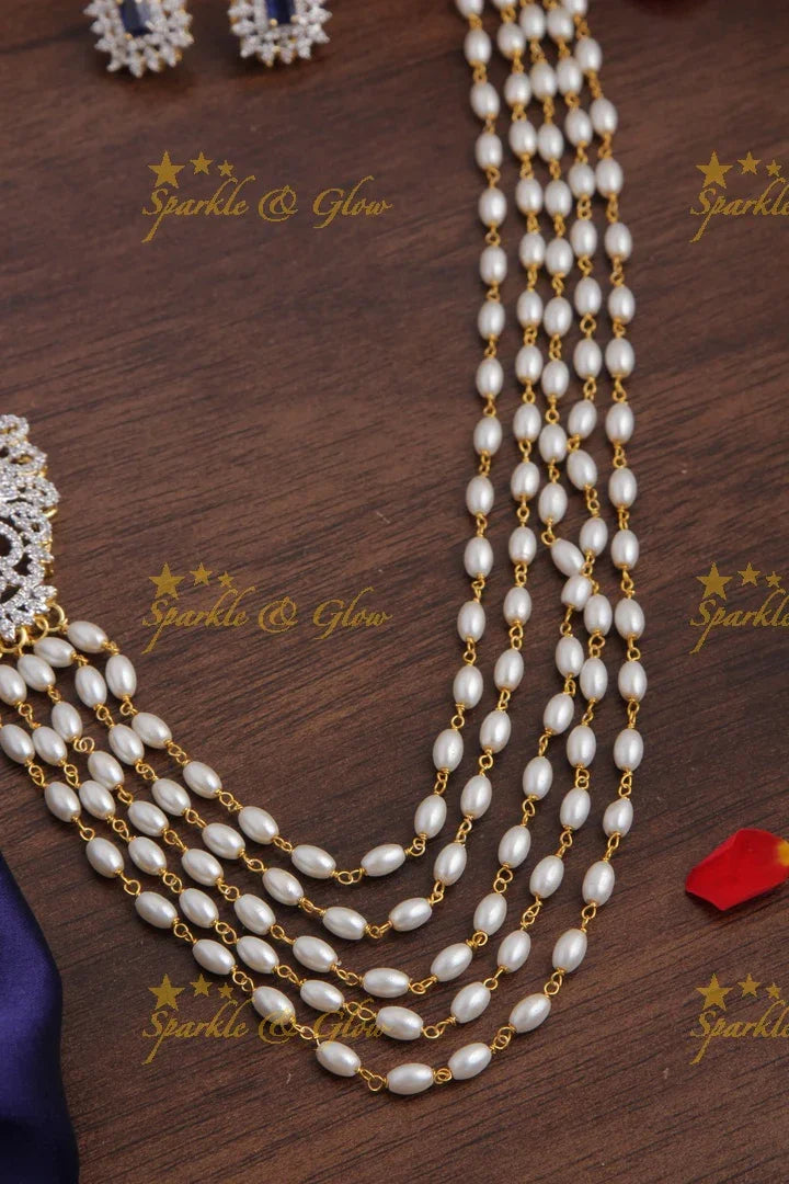 Multi Layered Pearl Chain with beautiful locket and studs - Sparkle and Glow