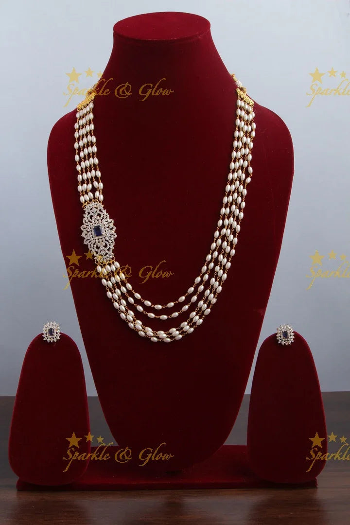 Multi Layered Pearl Chain with beautiful locket and studs - Sparkle and Glow