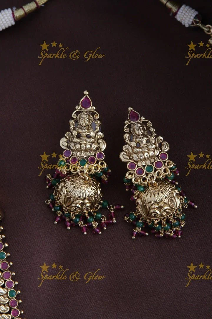 Gold like coin lakshmi haram with kemp stones - Sparkle and Glow