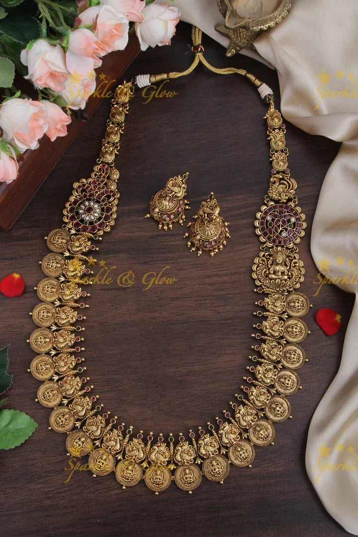 Beautiful Peacock Lakshmi Coin Necklace - Sparkle and Glow