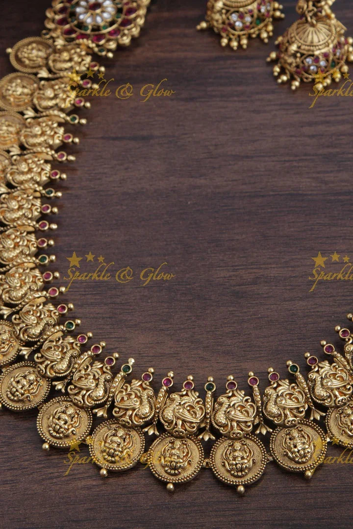 Beautiful Peacock Lakshmi Coin Necklace - Sparkle and Glow
