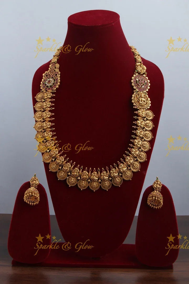 Beautiful Peacock Lakshmi Coin Necklace - Sparkle and Glow