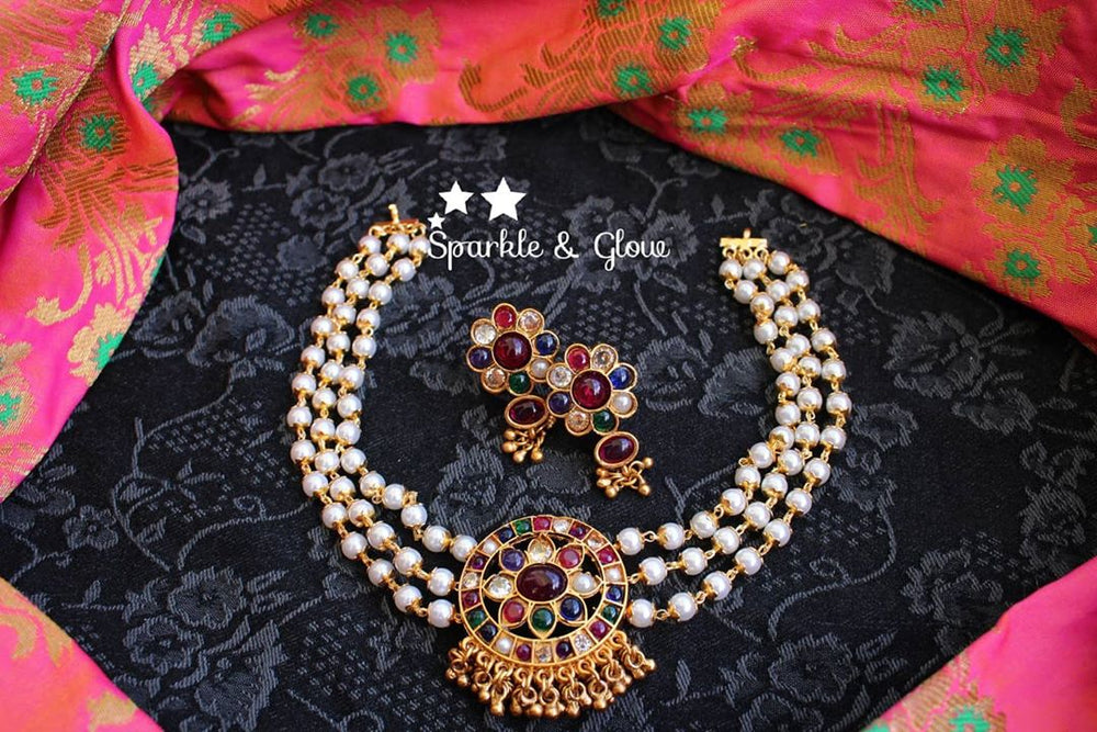 Pearl high neck choker - Navarathna - Sparkle and Glow - Navarathna - Back Thread