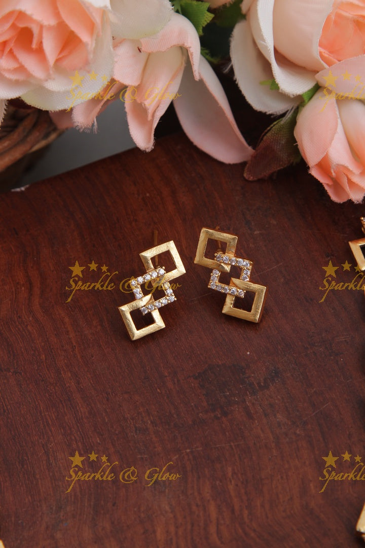 Premium Matte statement American Diamond box design necklace - Gold White