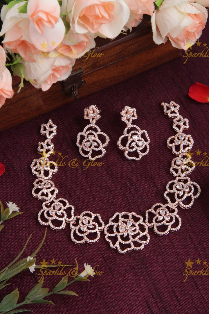 Exclusive Black and Rose finish American Diamond Short Necklace