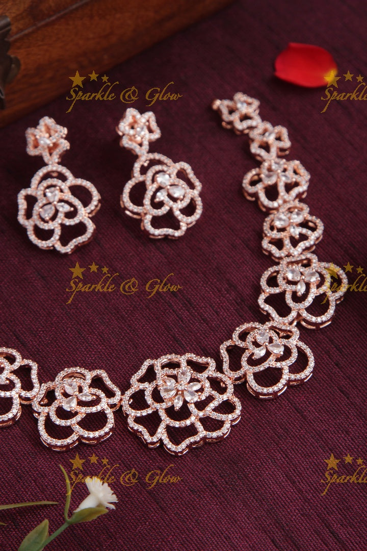 Exclusive Black and Rose finish American Diamond Short Necklace