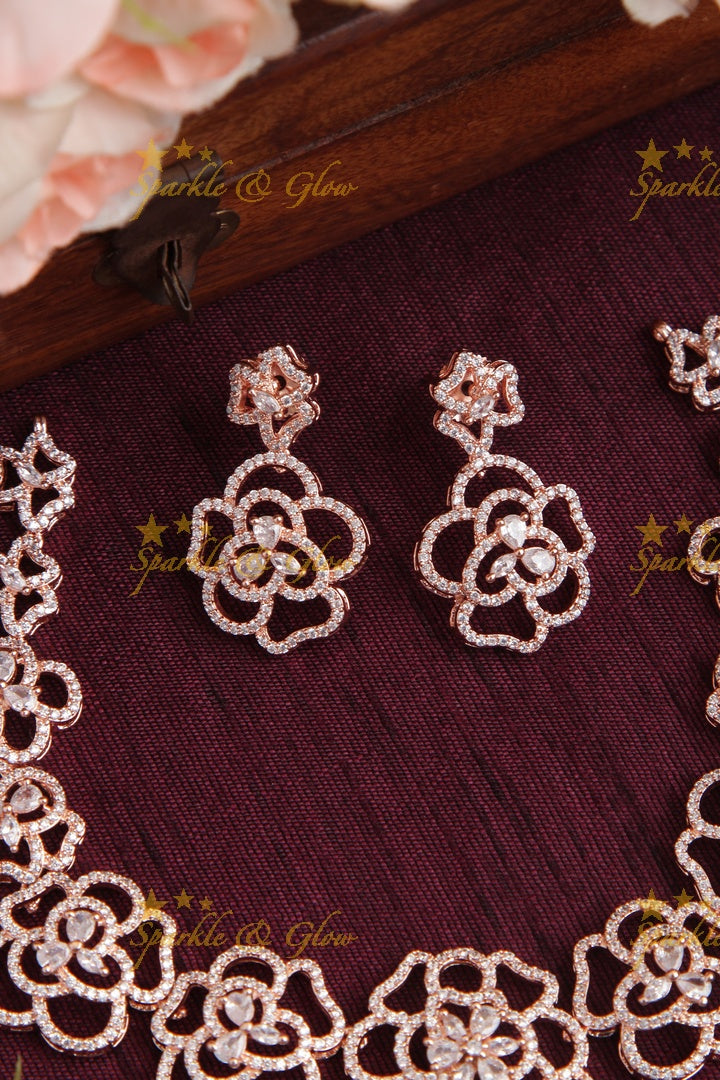 Exclusive Black and Rose finish American Diamond Short Necklace