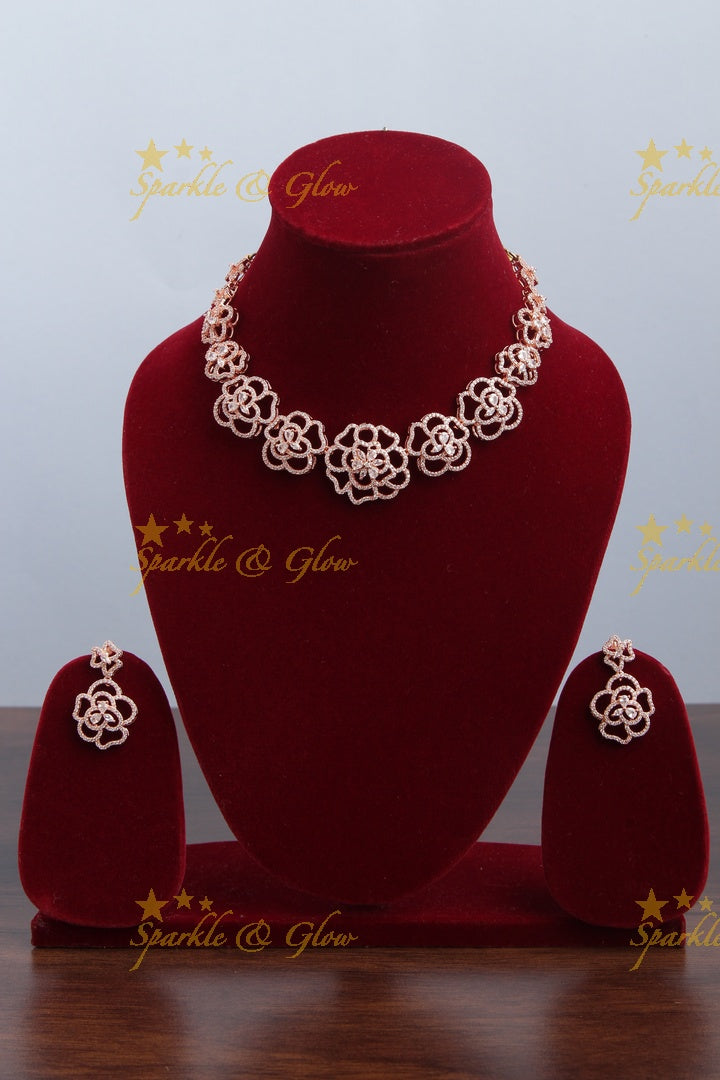 Exclusive Black and Rose finish American Diamond Short Necklace