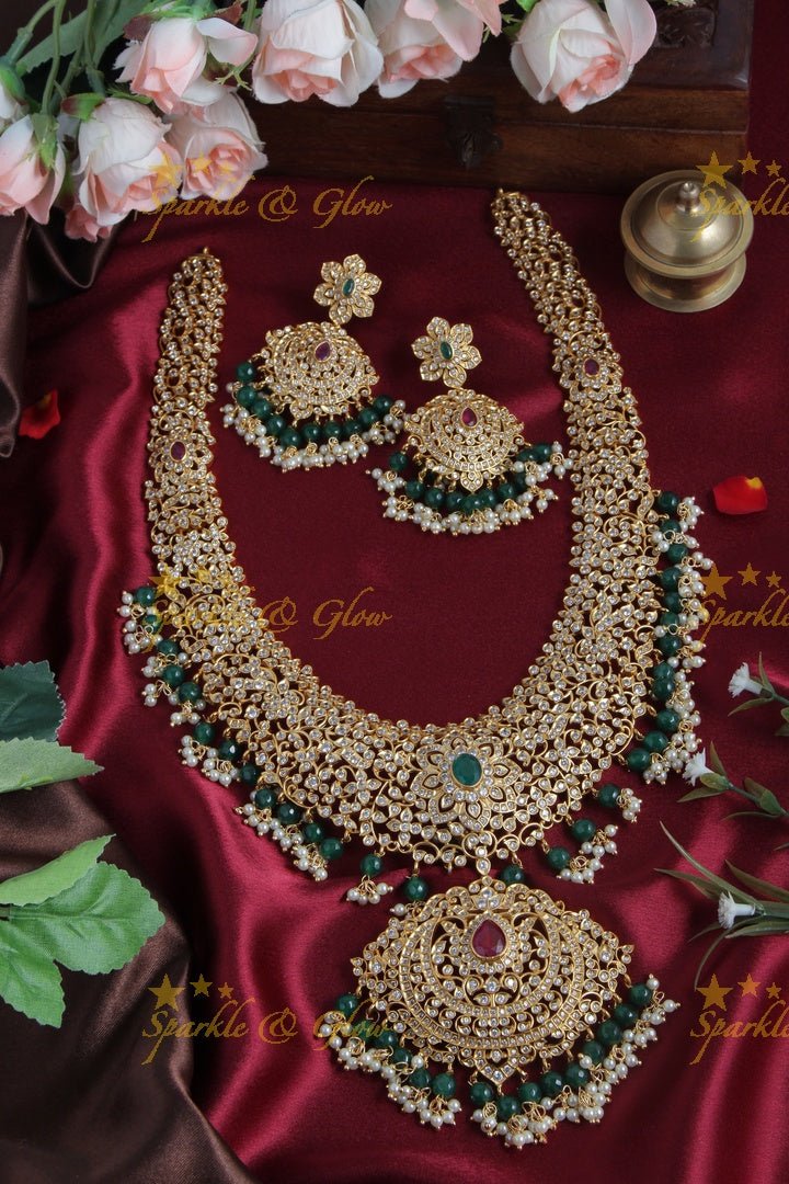 Premium quality matte grand CZ stones haram - Sparkle and Glow - Green - Back Thread