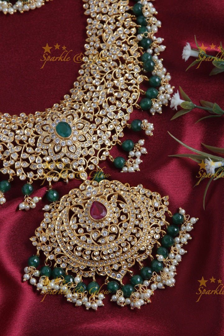 Premium quality matte grand CZ stones haram - Sparkle and Glow - Pearl - Back Thread