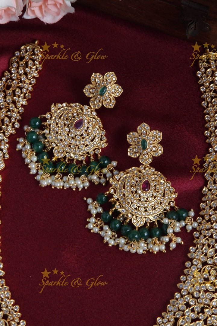 Premium quality matte grand CZ stones haram - Sparkle and Glow - Green - Back Thread
