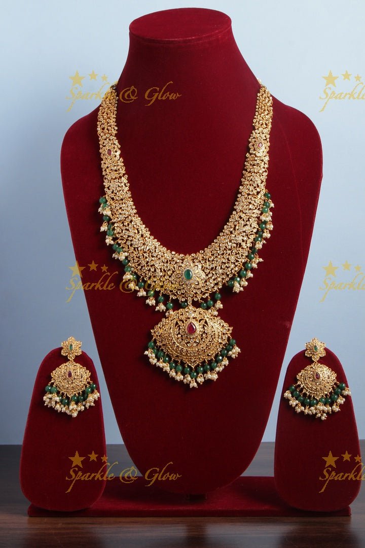 Premium quality matte grand CZ stones haram - Sparkle and Glow - Pearl - Back Thread