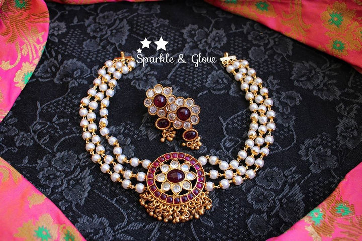 Pearl high neck choker - Navarathna - Sparkle and Glow - Kemp White - Back Thread