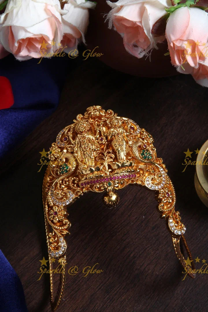 Gold alike polished Lakshminarayana Idol U shaped Vanki - Sparkle and Glow