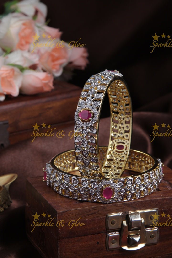 Beautiful GJ Polish leaf design bangles a pair - Pink - 2.4 - Sparkle and Glow - Pink - 