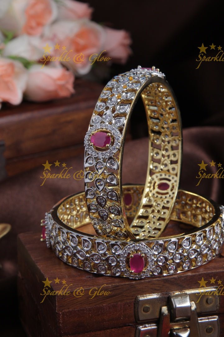 Beautiful GJ Polish leaf design bangles a pair - Pink - 2.4 - Sparkle and Glow - Pink - 