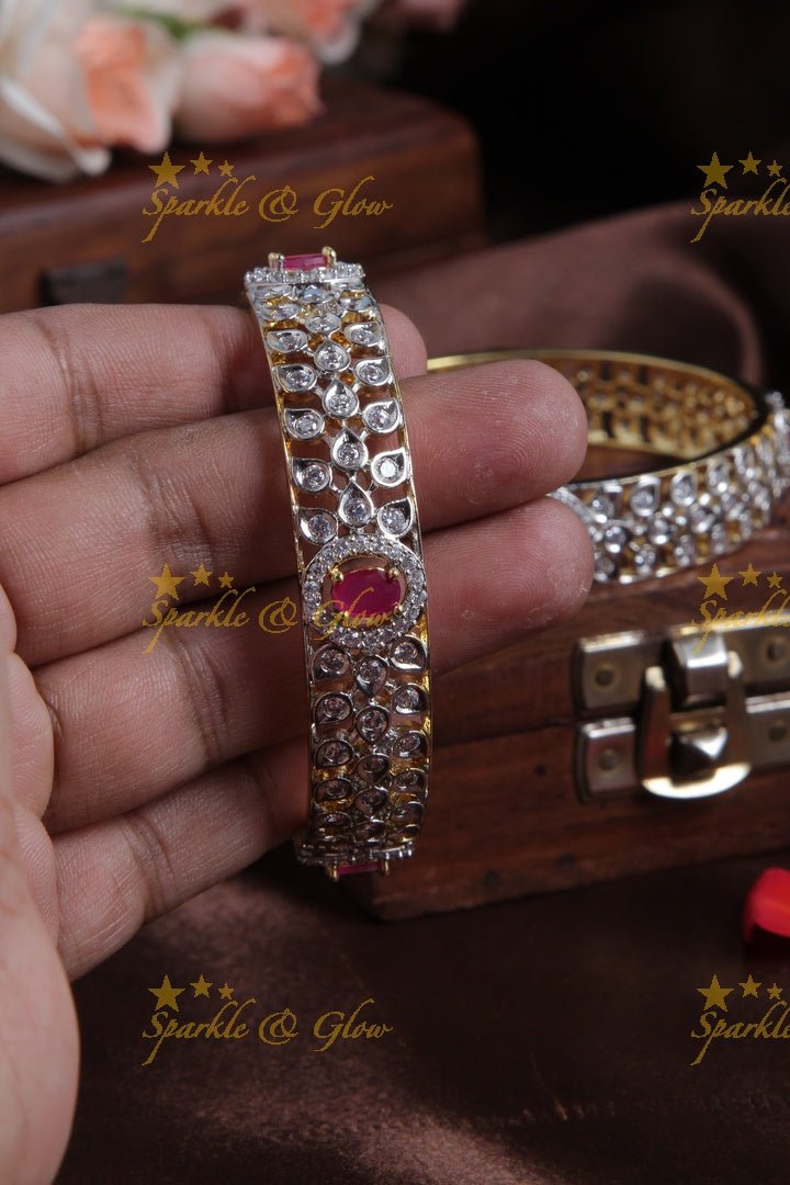 Beautiful GJ Polish leaf design bangles a pair - Pink - 2.4 - Sparkle and Glow - Pink - 